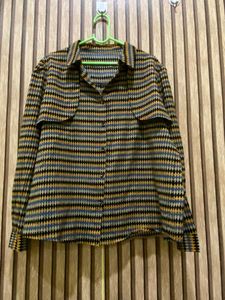 Retro Geometric Print Button-Up Shirt