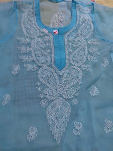 Sky Blue Hand-Embroidered Chikankari Kurta