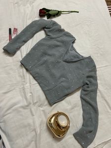 Elegant Grey Embellished Blouse