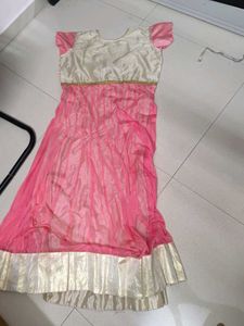Elegant Pink &amp; Gold Embroidered Gown