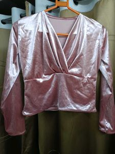 Velvet Wrap Long Sleeve Top