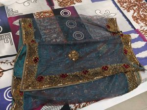 Embellished Teal Net Dupatta