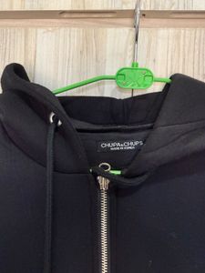 Black Graphic Zip-Up Long Hoodie