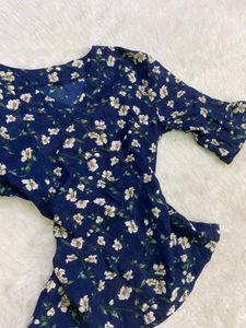 Navy Floral Bell Sleeve Top