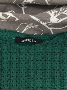 Green Textured mess Long Sleeve Top