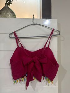 Eyelet Padded Blouse with Colorful Tassels