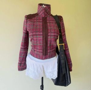 Tweed Zip-Up Jacket with Suede Accents