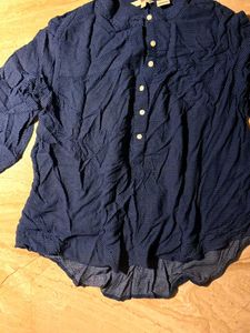 Navy Blue Textured Button-Up Shirt