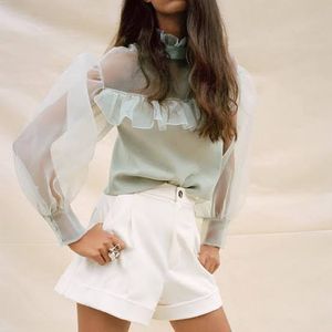 Sheer Sleeve Ruffle Top