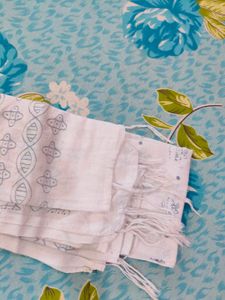 White Dupatta with Grey Print