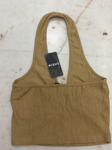 Shein Golden Halter Neck Ring Detail Top