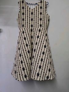Cream Printed Fit & Flare Dress