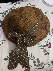 Chic Floppy Straw Hat with Polka Dot Bow