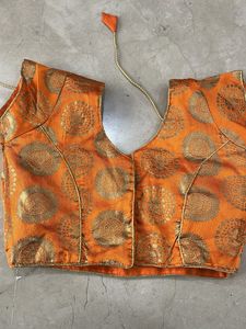 Orange Brocade Readymade Saree Blouse