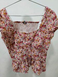 Floral Smocked Square Neck Peplum Top