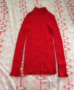 Red Ribbed Mock Neck Top