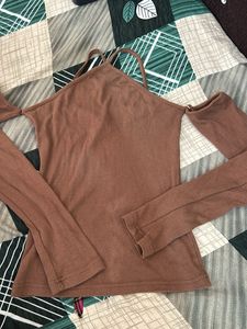 Ribbed Long Sleeve Cold Shoulder Top