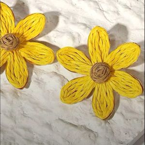 Yellow Flower Raffia Earrings🌼