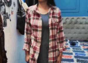 Pink & White Checked Oversized Shirt – Casual Stre