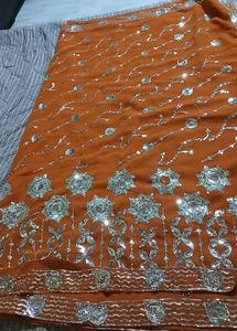 Elegant Orange Sequin Saree