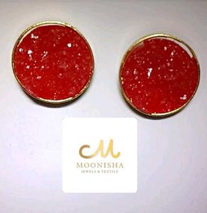 Sparkling Red Druzy Stud Earrings