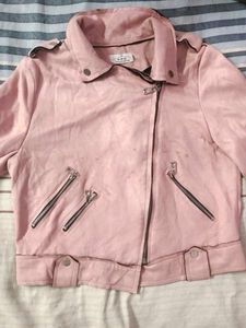 Pink Faux Suede Moto Jacket
