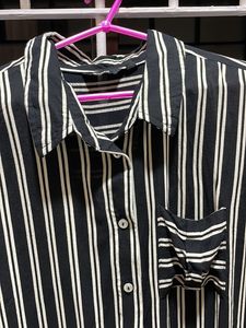 Black Shirt Cum Top With White Strips, Super Dashi