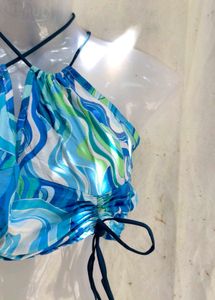 Blue Swirl Halter Neck Crop Top
