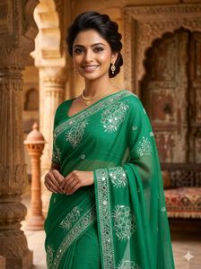 Elegant Green Embroidered Saree