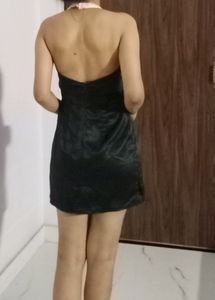 Light Pink Padded Halter Neck Black Dress