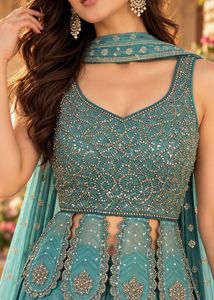 Stunning Teal Embellished Peplum gabbana Set