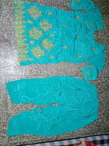cyan silk salwar kameez set with dupatta