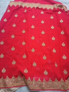 Embroidered Red Saree