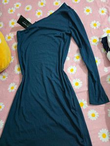 Ribbed Long Sleeve One Shoulder Dress
