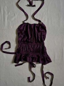 Satin Halter Neck Ruffle Top