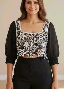 Floral Embroidered crochet Crop Top