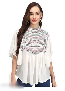 Boho Embroidered White Tunic kurti Top