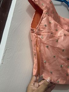 Peach Off-Shoulder Embellished Blouse
