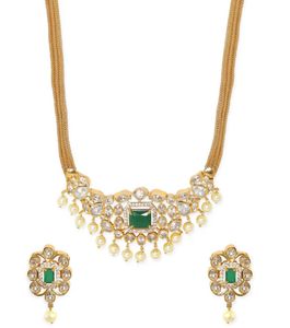Elegant Green Stone Pearl Necklace Set