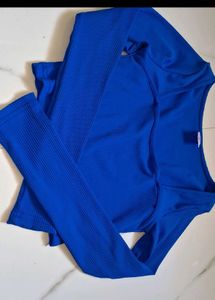 Blue Square Neck Long Sleeve Crop Top