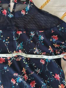 Floral Print Mesh Neck Top