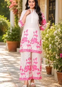 women co-ord  Set with Pink Lotus Print