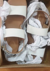 Clarks White Leather Sandals