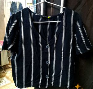 Striped Button-Up Crop Top