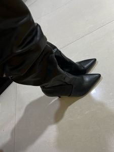 Chic Black Faux Leather Thigh-High Boots