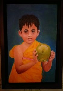 Boy with coconut- painting Framed