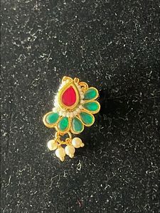 Elegant Nose Pin with Red & Green Stones