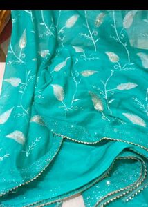 new Elegant Teal saree with Leaf Embroidery