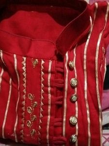 Red Striped Kurta with Embellishments