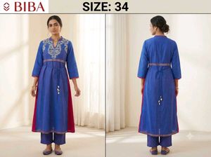 BIBA Royal Blue & Magenta Embroidered Kurti